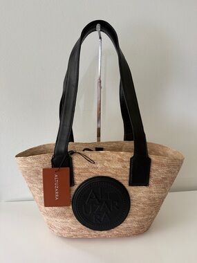 ALTUZARRA Small Watermill Straw & Leather Tote Handbag
